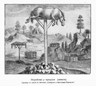 Погребение у тунгузов (эвенков), 1785 год (фрагмент вкладки после стр. 80)