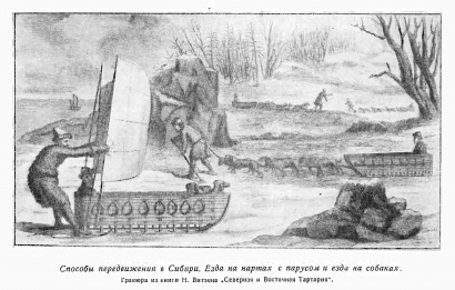 Способы передвижения в Сибири, 1785 год (фрагмент вкладки после стр. 128)