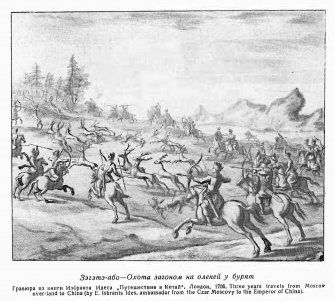 Охота загоном на оленей у бурят, 1706 год (фрагмент вкладки после стр. 80)