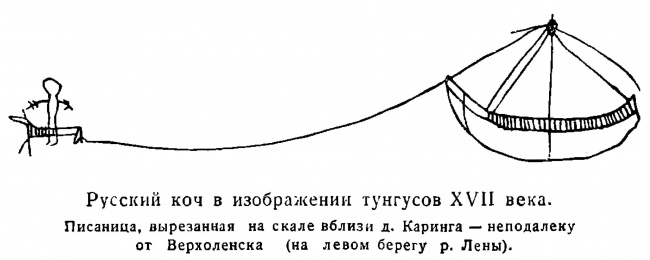 Русский коч в изображении тунгусов XVII века (фрагмент стр. 93)
