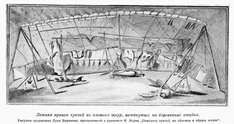 Летняя яранга чукчей, 1785 - 1792 гг. (фрагмент вкладки после стр. 96)